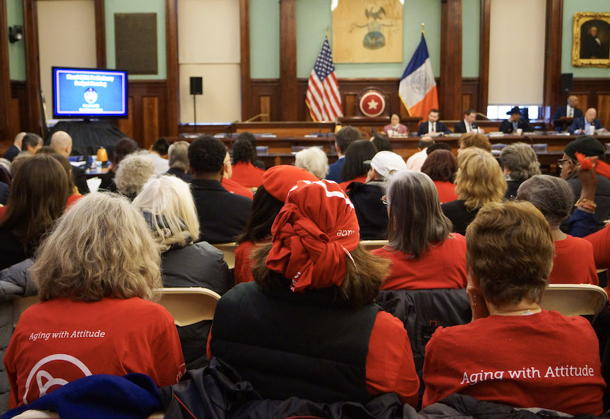 Senior Planet members sit in the City Hall Chamber